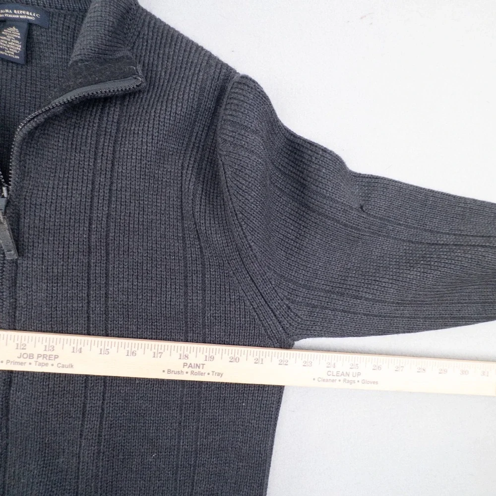 Banana Republic Mens Fine Italian Merino Wool Full Zip Sweater Large Gray Ribbed